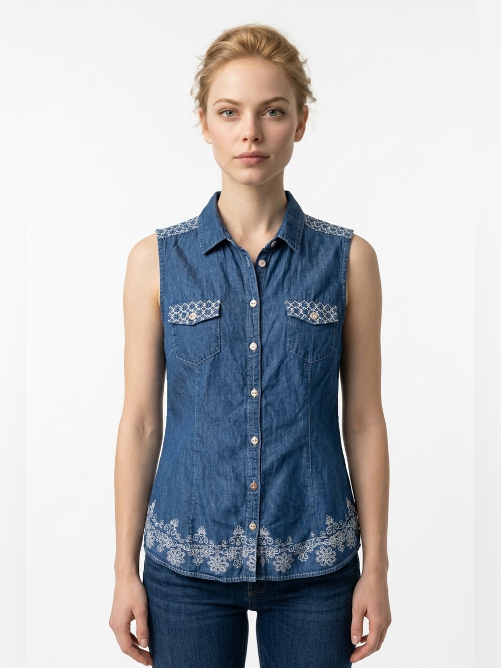 Marie Claire denim top with embroidery